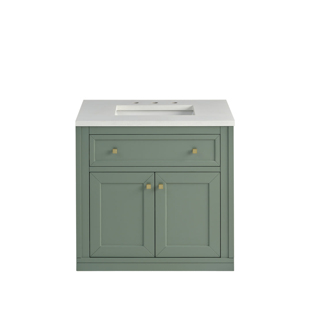 Chicago 30" Single Vanity, Smokey Celadon, w/ 3 CM White Zeus Silestone® Top