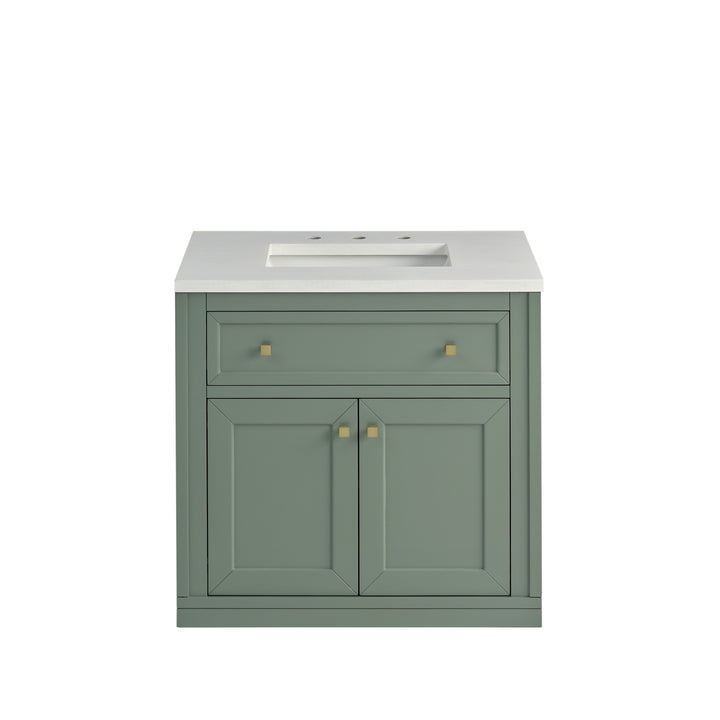 Chicago 30" Single Vanity, Smokey Celadon, w/ 3 CM White Zeus Silestone® Top