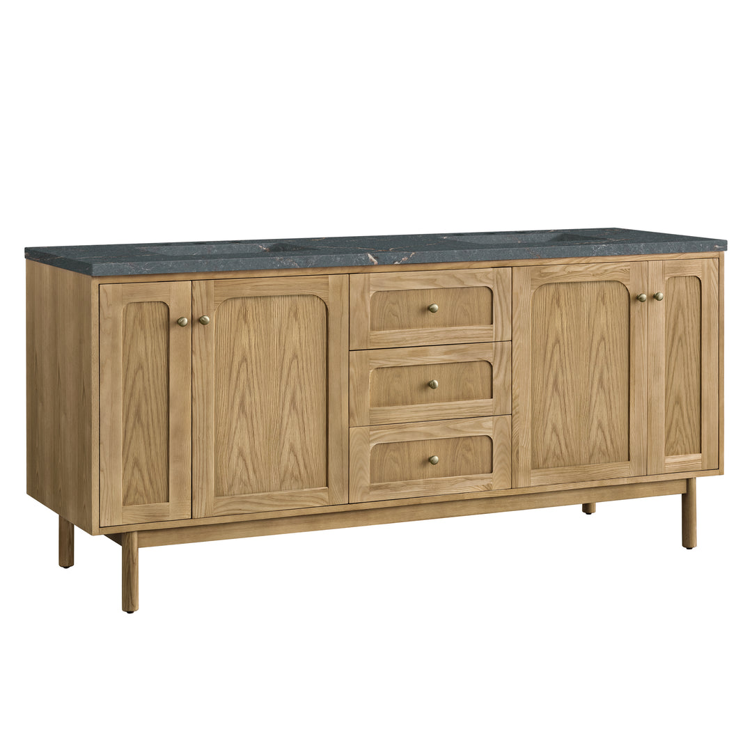 Laurent 72" Double Vanity, Light Natural Oak w/ 3 CM Parisien Bleu Top w/FreePower Wireless Charger