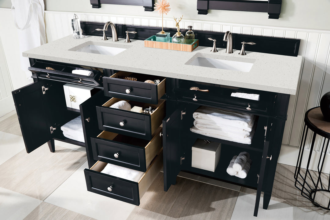 Brittany 72" Double Vanity, Black Onyx w/ 3 CM Lime Delight Silestone Top