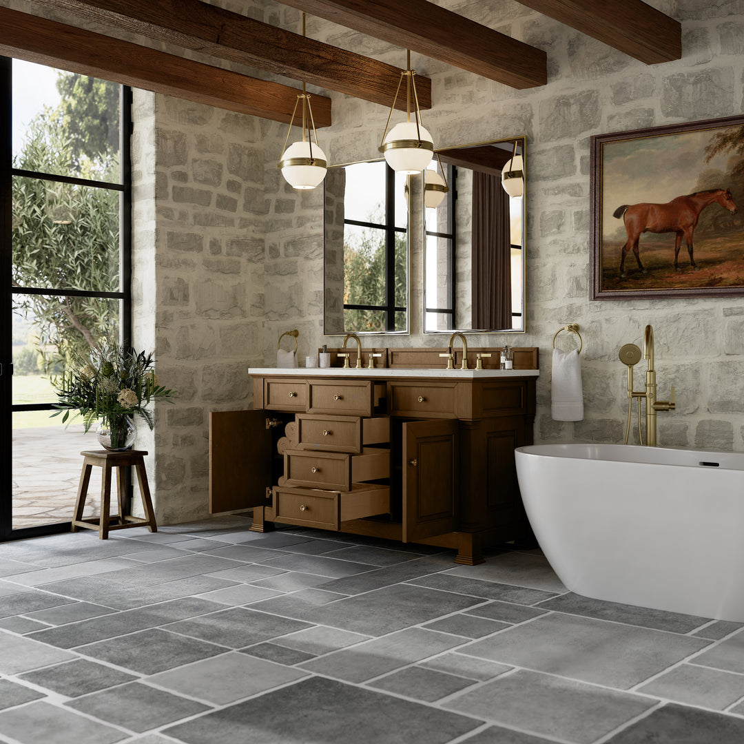 Brookfield 60" Double Vanity, Honey Oak w/ 3 CM Lime Delight Silestone® Top