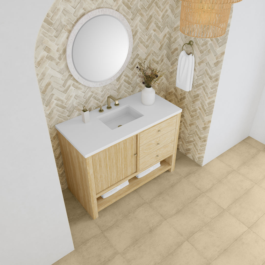 Marigot 48" Single Vanity, Sunwashed Oak w/ 3 CM White Zeus Silestone Top