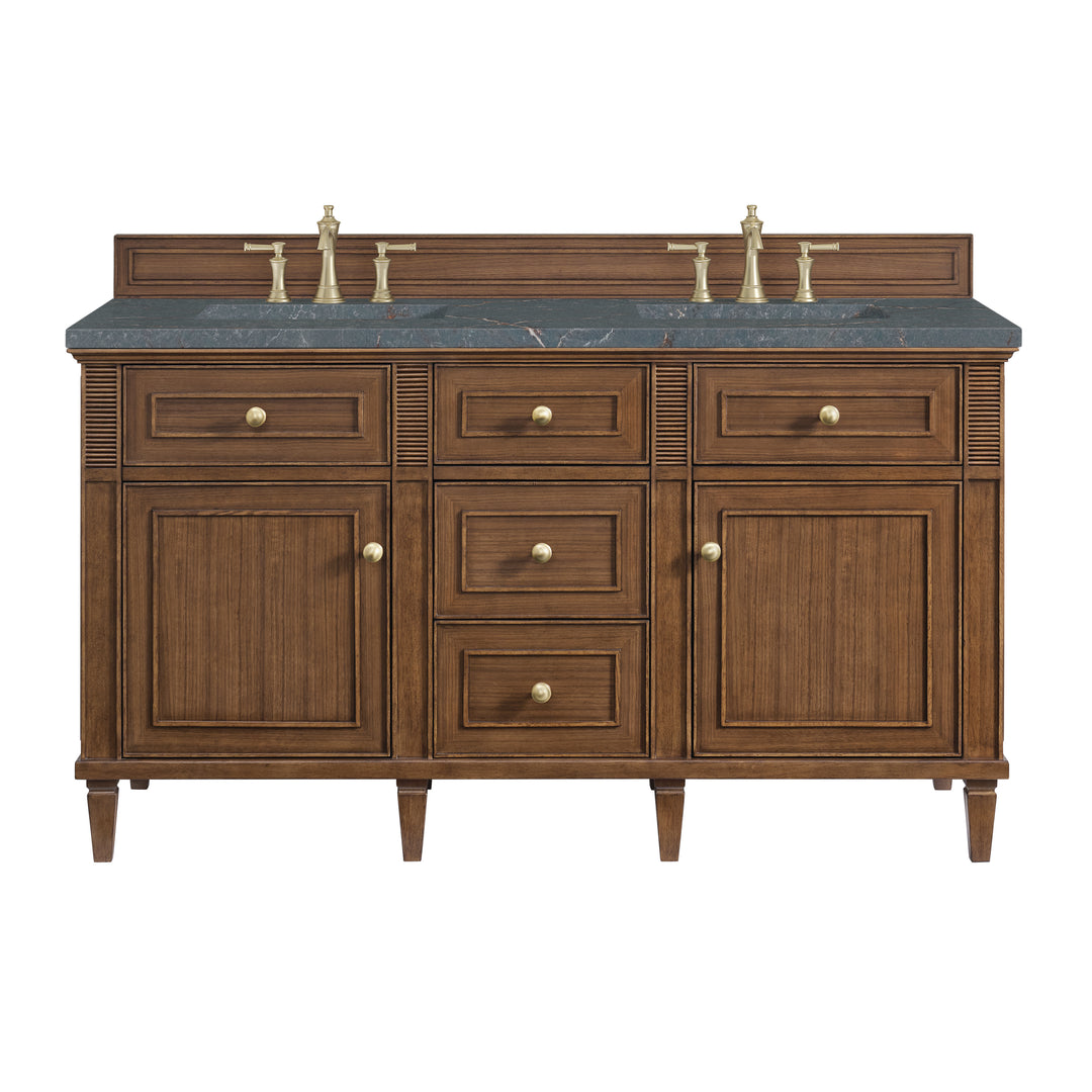 Lorelai 60" Double Vanity, Mid-Century Walnut w/ 3 CM Parisien Bleu Silestone Top