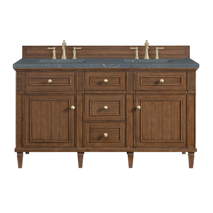 Lorelai 60" Double Vanity, Mid-Century Walnut w/ 3 CM Parisien Bleu Silestone Top