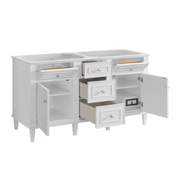 Lorelai 60" Double Vanity, Bright White w/ 3 CM Victorian Silver Silestone Top