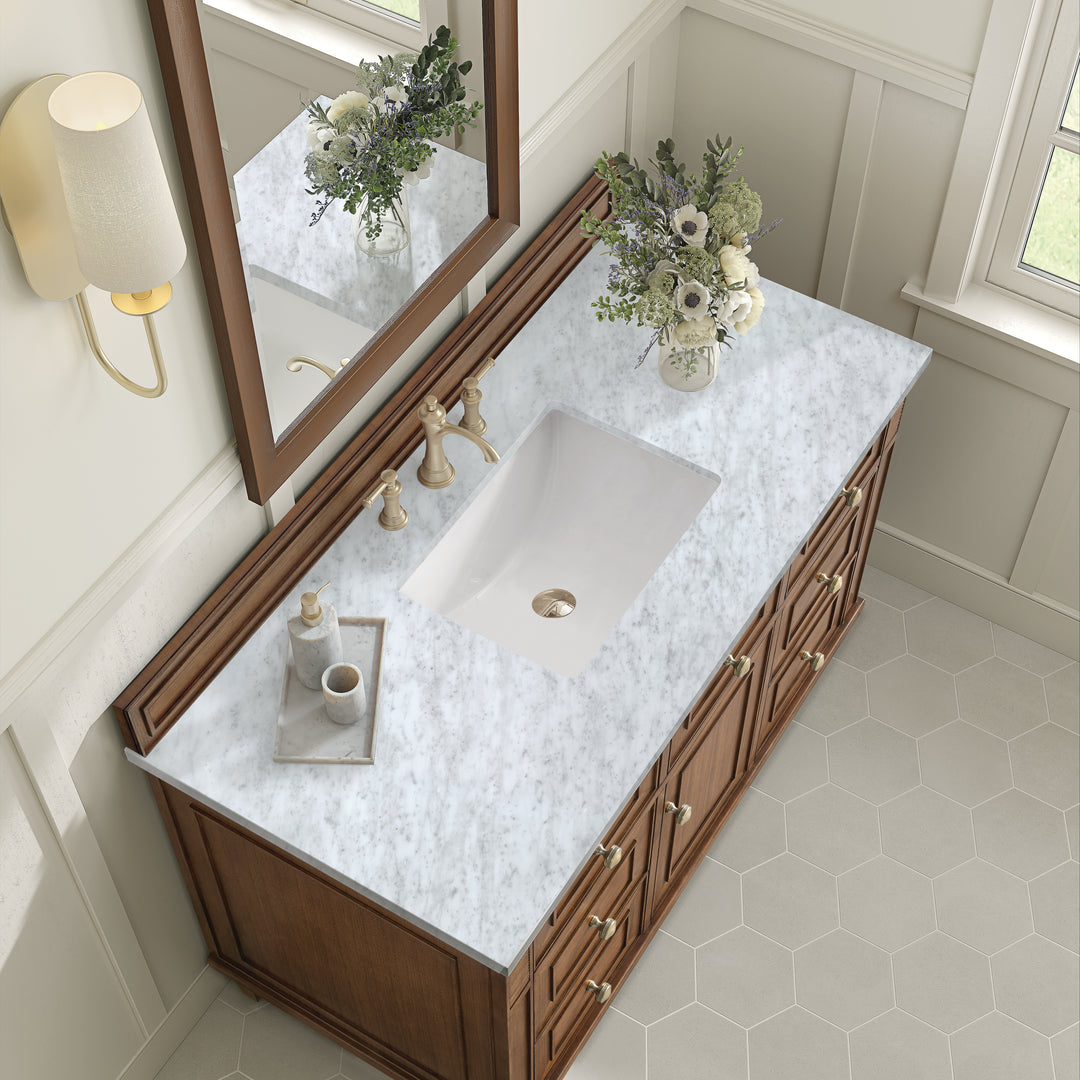 Lorelai 48" Single Vanity, Mid-Century Walnut w/ 3 CM Carrara White Marble Top