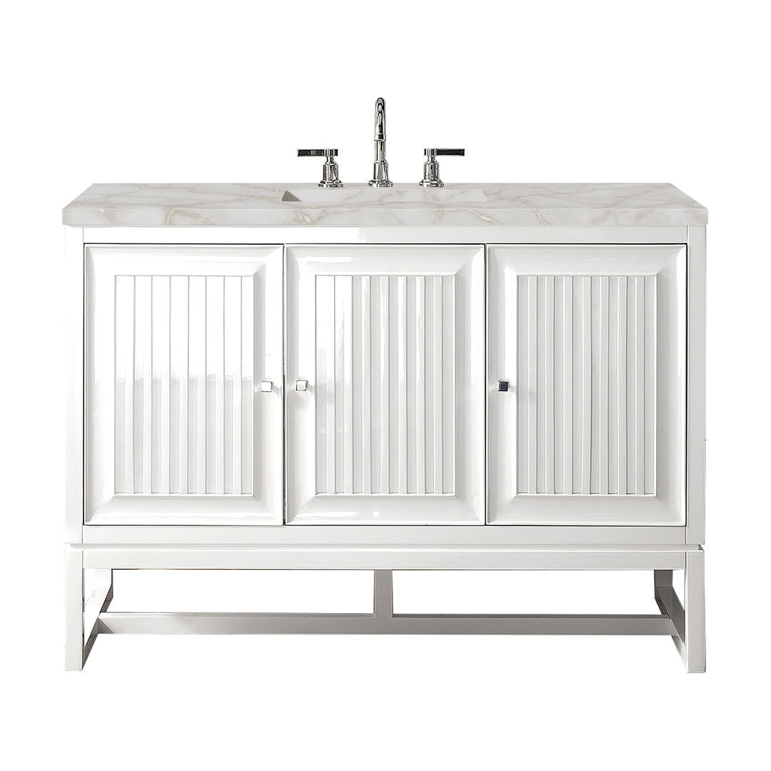 Athens 48" Single Vanity, Glossy White w/ 3 CM Victorian Silver Silestone Top