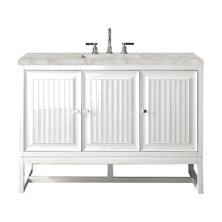 Athens 48" Single Vanity, Glossy White w/ 3 CM Victorian Silver Silestone Top