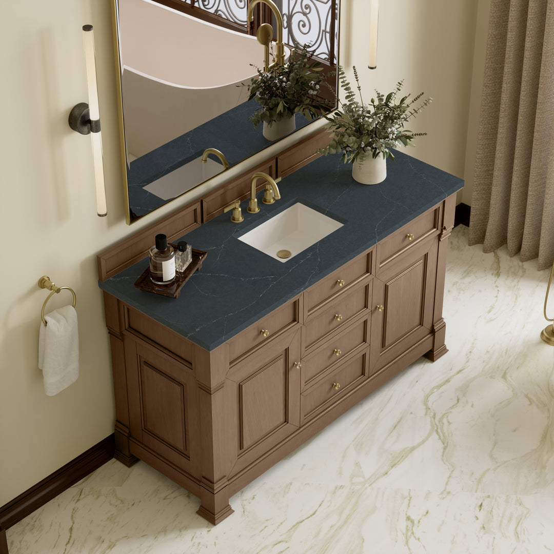 Brookfield 60" Single Vanity, Pecan w/ 3 CM Charcoal Soapstone Silestone® Top