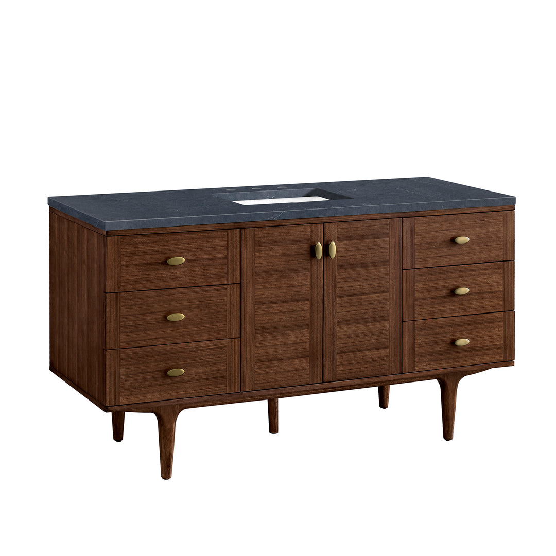 Amberly 60" Single Vanity, Mid-Century Walnut w/ 3 CM Charcoal Soapstone Top