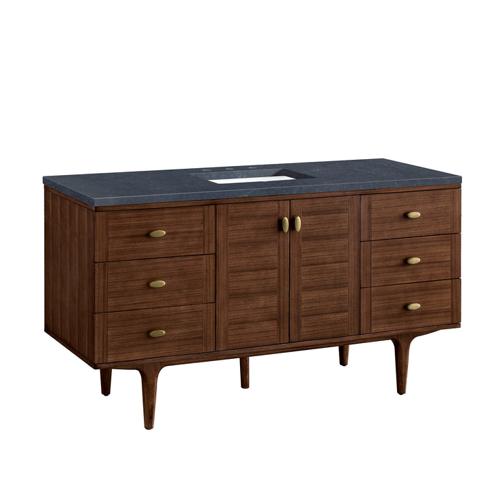 Amberly 60" Single Vanity, Mid-Century Walnut w/ 3 CM Charcoal Soapstone Top