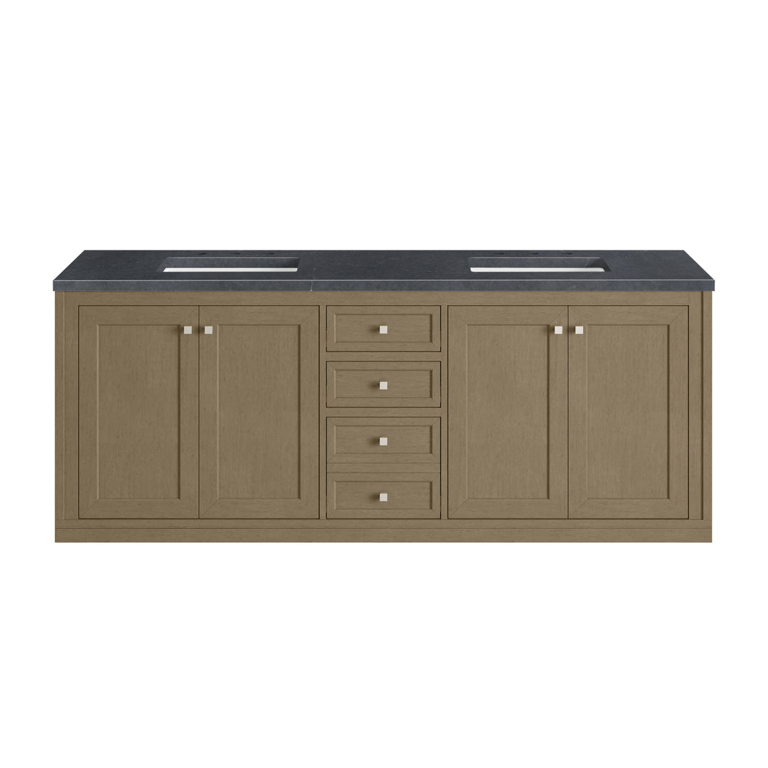 Chicago 72" Double Vanity, Walnut Whisper, w/ 3 CM Charcoal Soapstone Silestone® Top