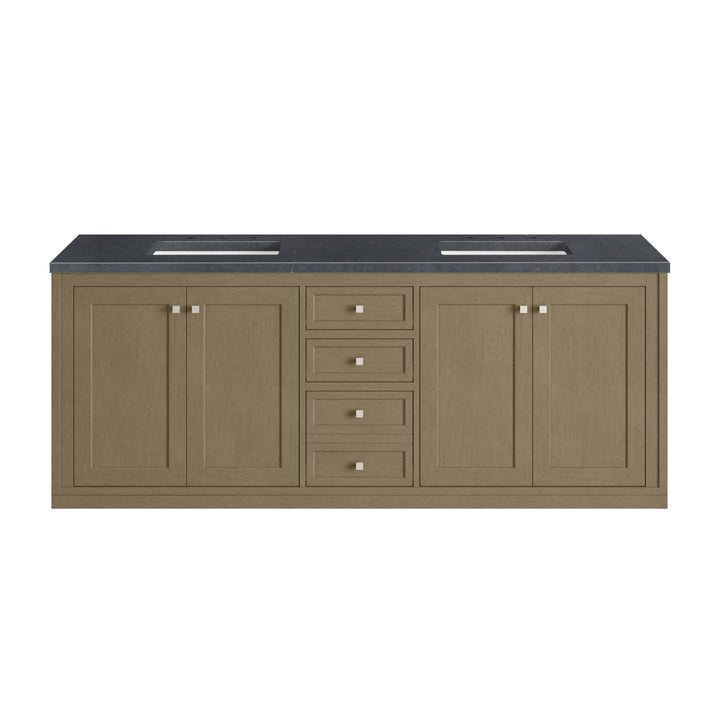 Chicago 72" Double Vanity, Walnut Whisper, w/ 3 CM Charcoal Soapstone Silestone® Top