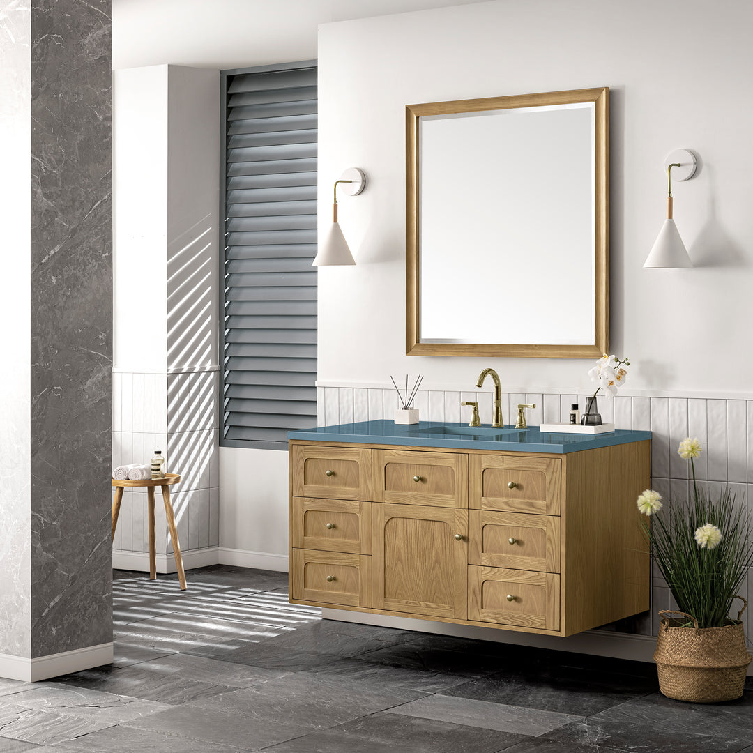 Laurent 48" Single Vanity, Light Natural Oak w/ 3 CM Carrara Marble Top