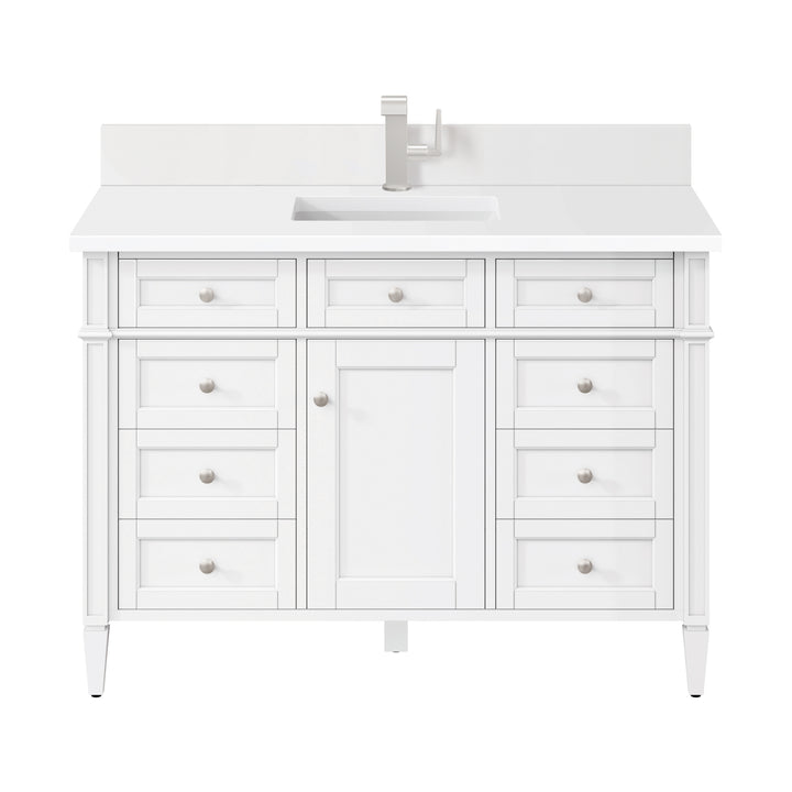 Brittany 48" Single Vanity, Bright White w/ Single Hole 3 CM White Zeus Silestone Top & Backsplash