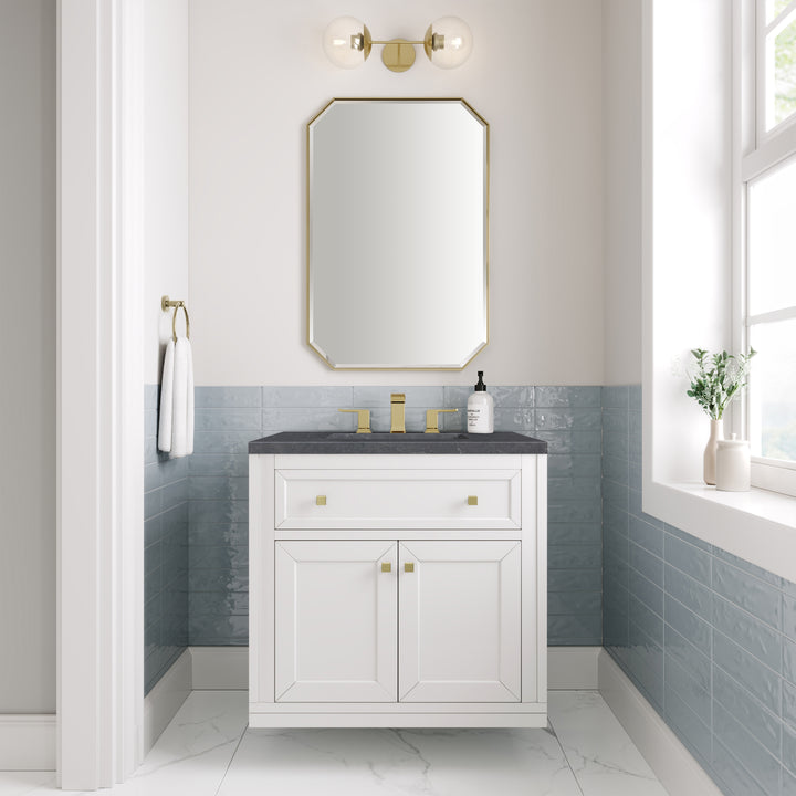 Chicago 30" Single Vanity, Glossy White, w/ 3 CM Charcoal Soapstone Silestone® Top