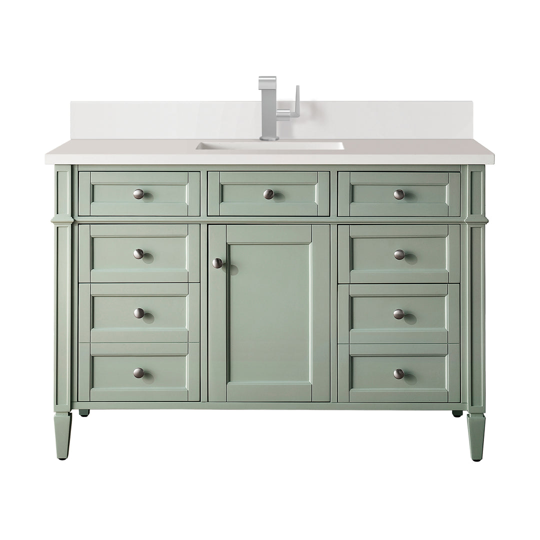 Brittany 48" Single Vanity, Sage Green w/ Single Hole 3 CM White Zeus Silestone Top & Backsplash