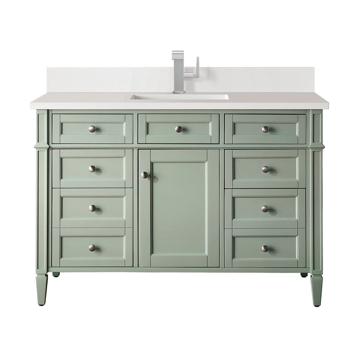 Brittany 48" Single Vanity, Sage Green w/ Single Hole 3 CM White Zeus Silestone Top & Backsplash