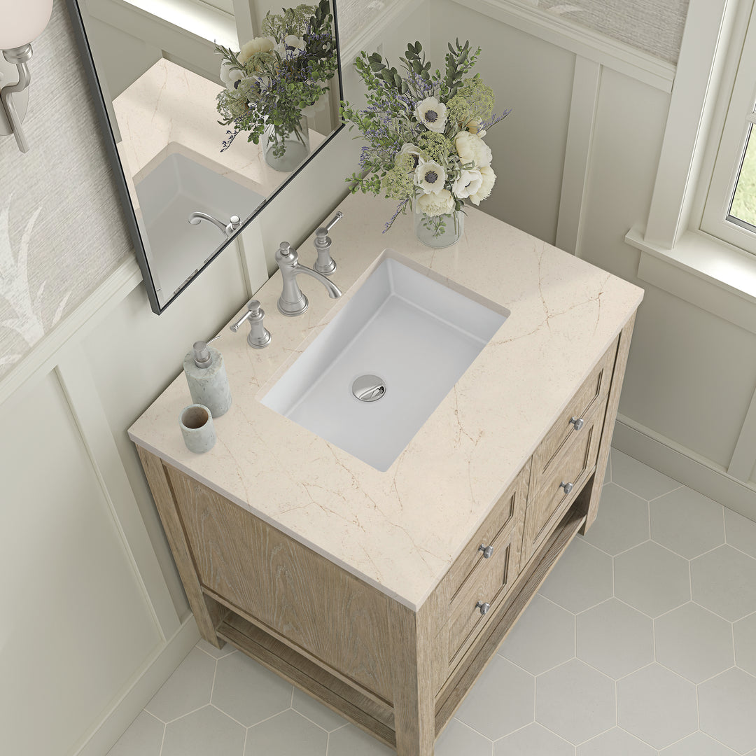 Breckenridge 30" Single Vanity, Whitewashed Oak w/ 3 CM Eternal Marfil Silestone Top