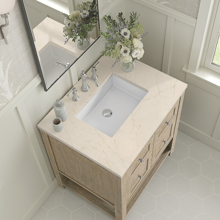 Breckenridge 30" Single Vanity, Whitewashed Oak w/ 3 CM Eternal Marfil Silestone Top