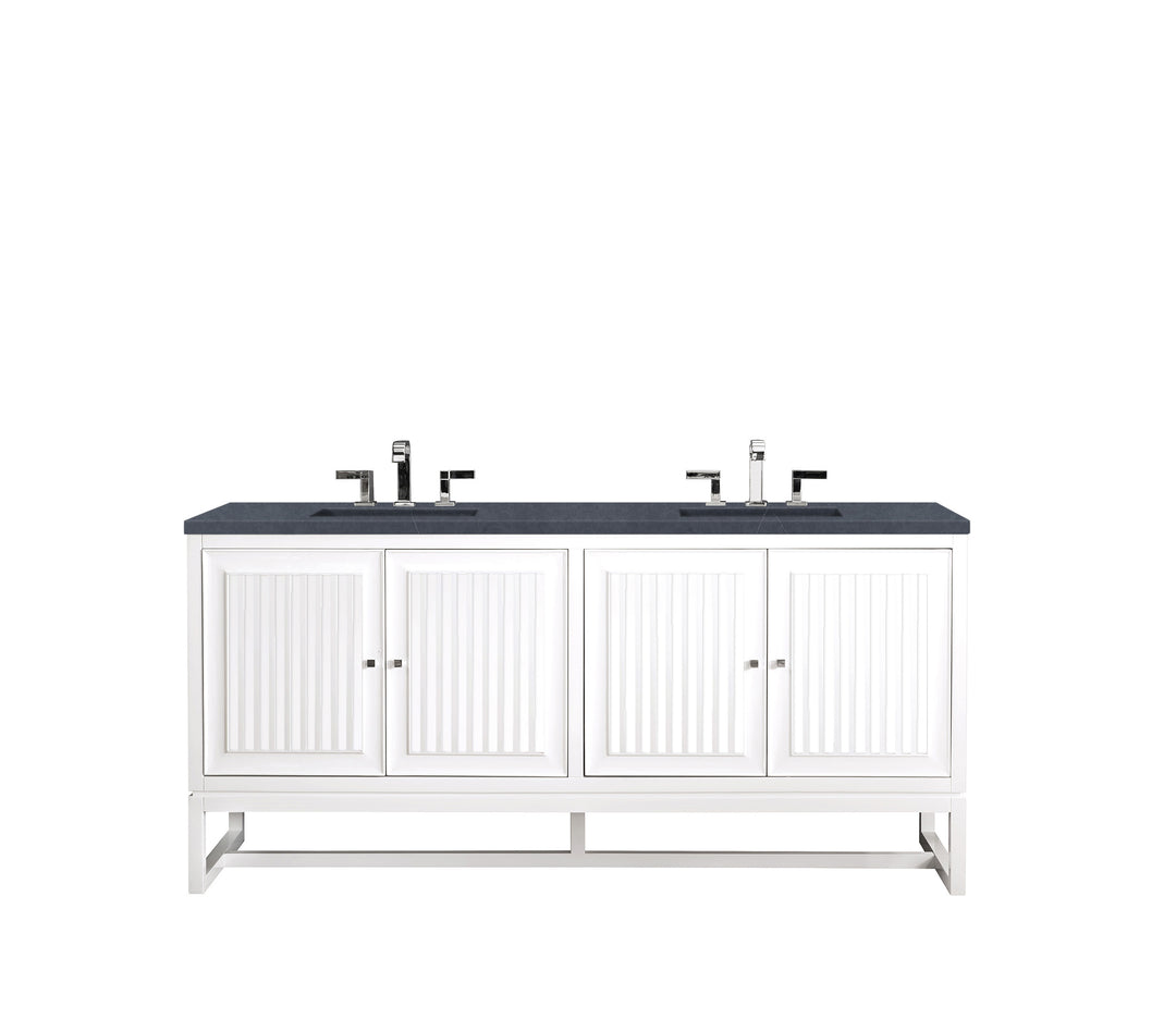 Athens 72" Double Vanity, Glossy White w/ 3 CM Charcoal Soapstone Silestone Top