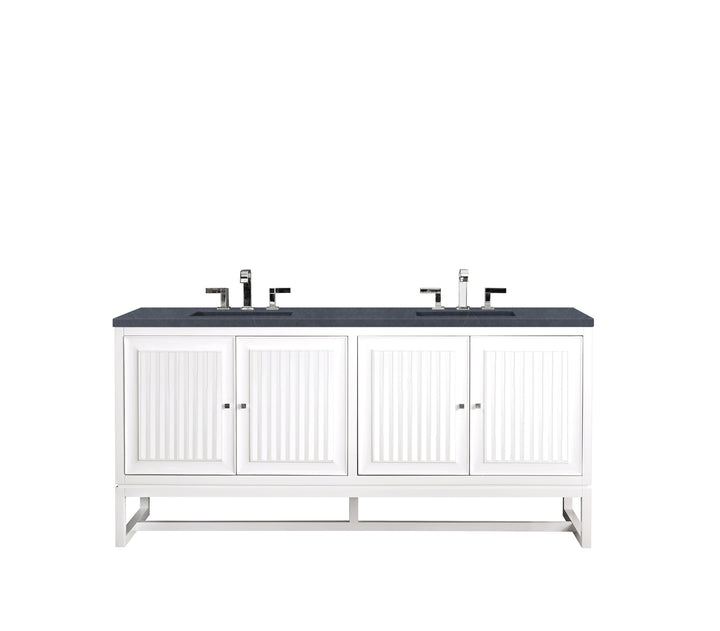 Athens 72" Double Vanity, Glossy White w/ 3 CM Charcoal Soapstone Silestone Top