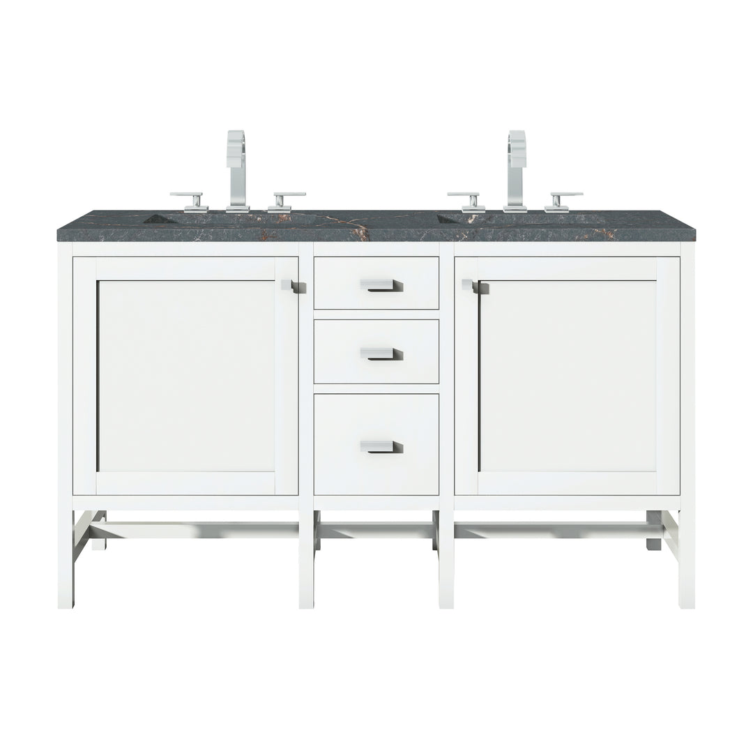 Addison 60" Double Vanity, Glossy White w/ 3 CM Parisien Bleu Silestone Top