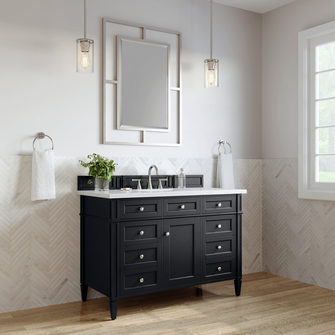Brittany 48" Single Vanity, Black Onyx w/ 3 CM White Zeus Silestone Top