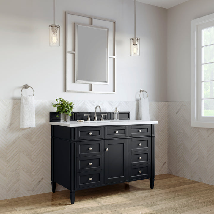 Brittany 48" Single Vanity, Black Onyx w/ 3 CM White Zeus Silestone Top