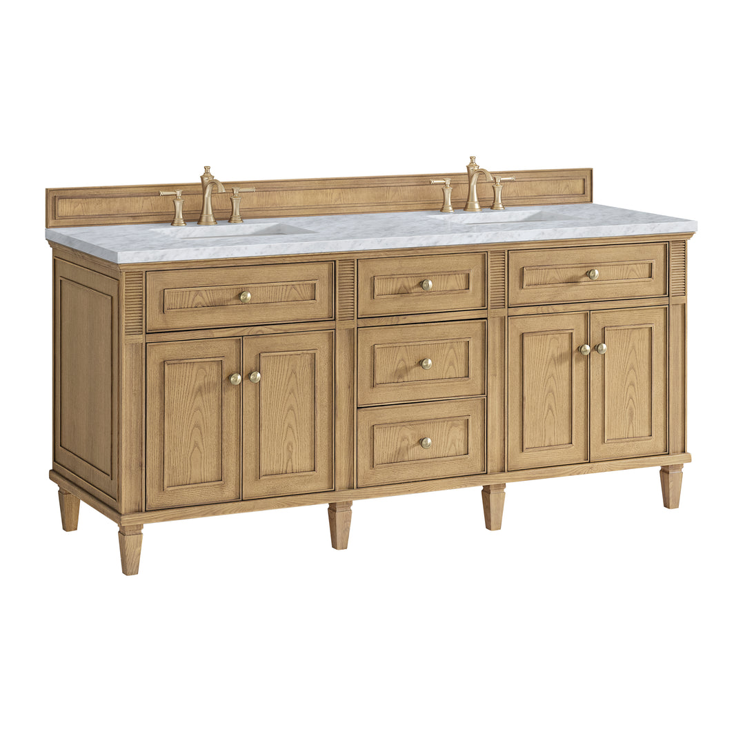 Lorelai 72" Double Vanity, Light Natural Oak w/ 3 CM Carrara White Marble Top