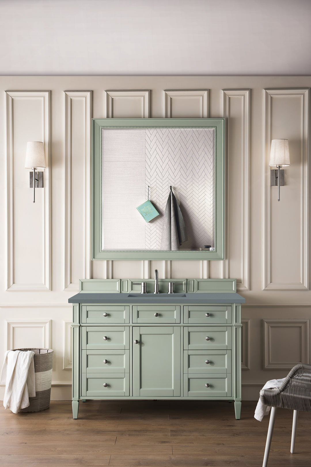 Brittany 48" Single Vanity, Sage Green w/ 3 CM Cala Blue Silestone Top