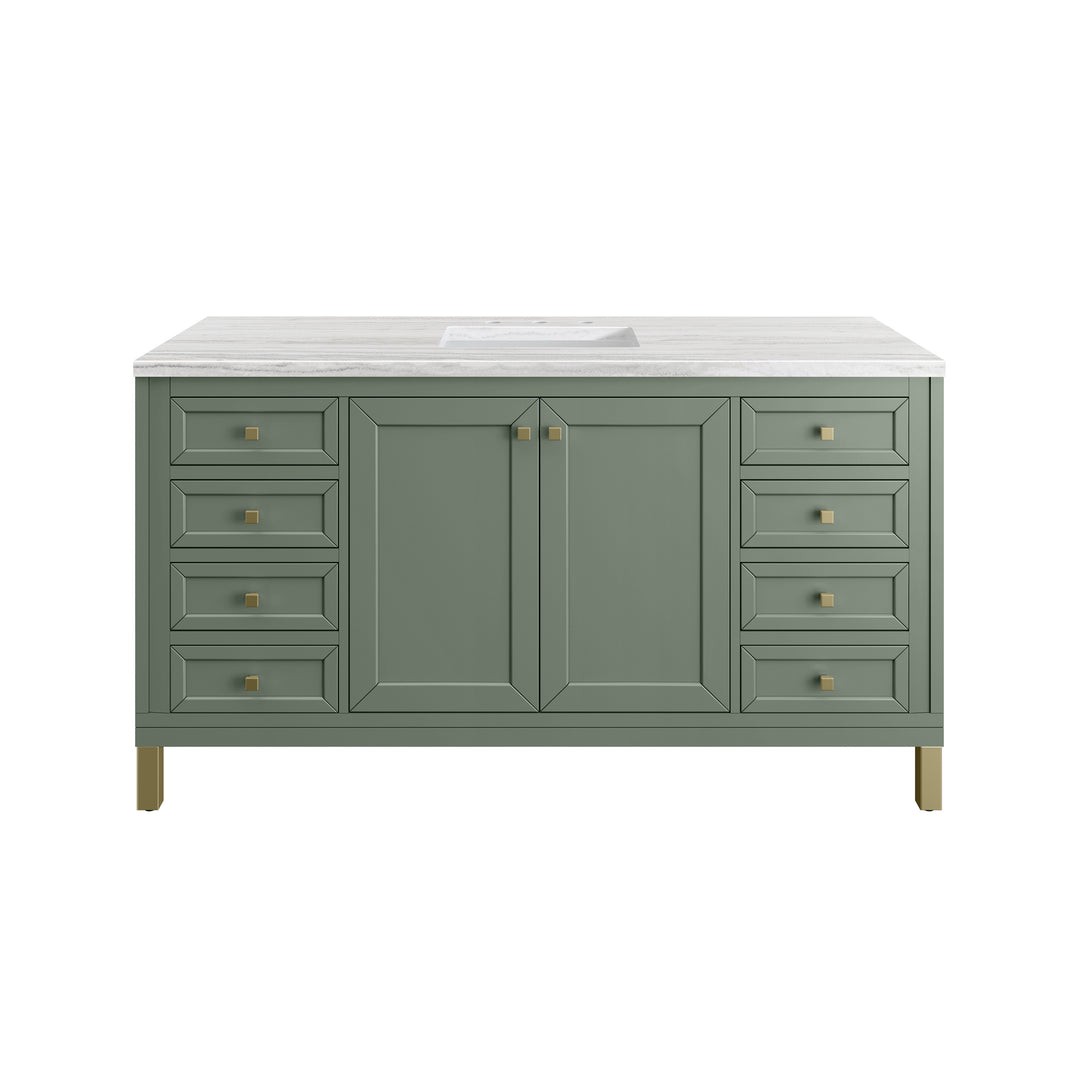 Chicago 60" Single Vanity, Smokey Celadon, w/ 3 CM Arctic Fall Solid Surface Top