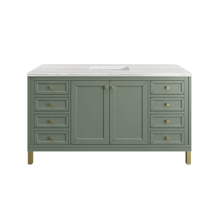 Chicago 60" Single Vanity, Smokey Celadon, w/ 3 CM Arctic Fall Solid Surface Top