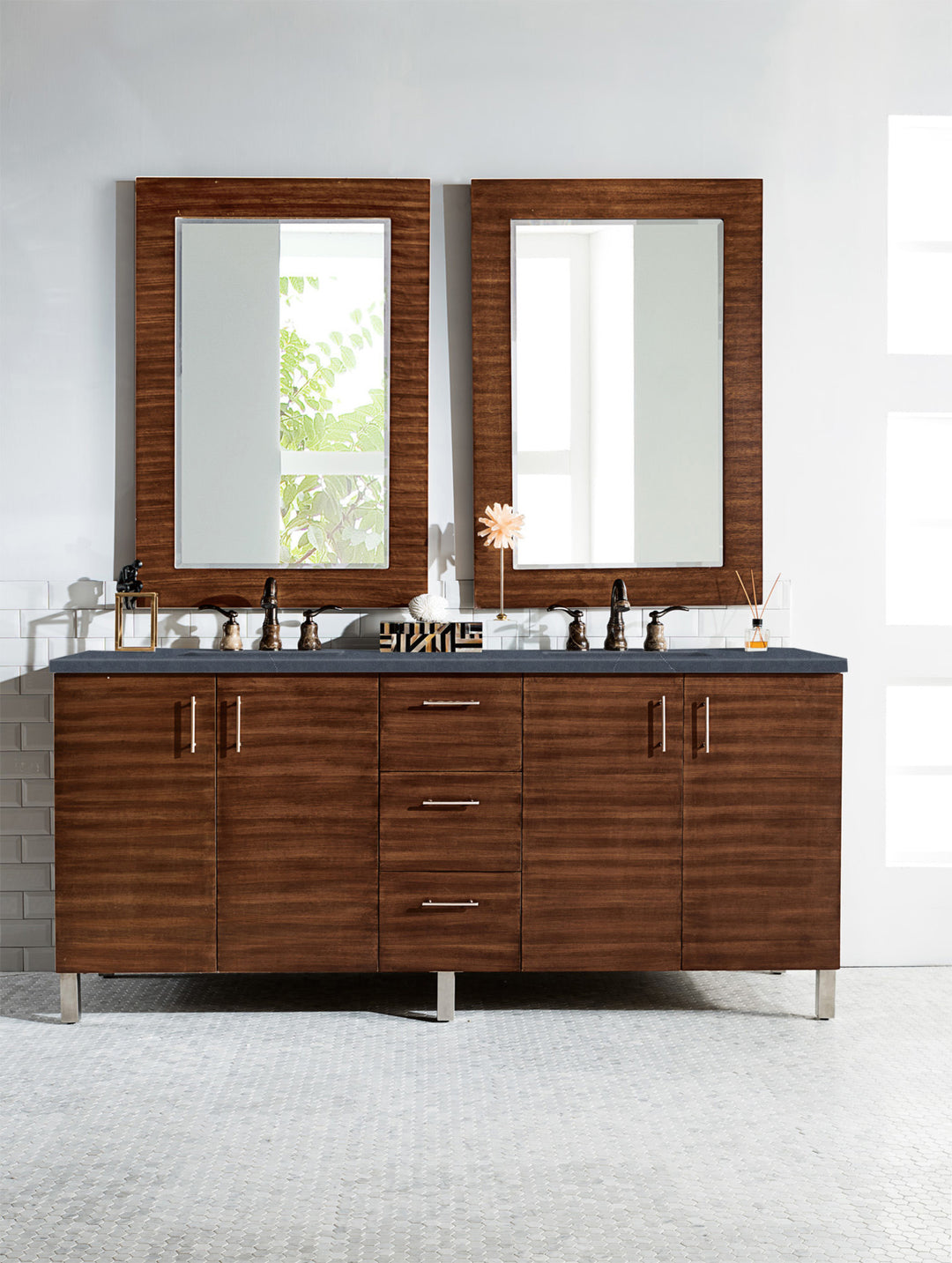 Metropolitan 72" Double Vanity, American Walnut w/ 3 CM Charcoal Soapstone Silestone Top