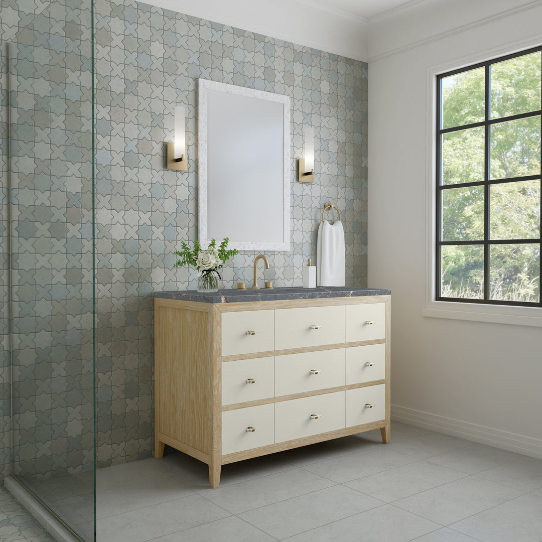 Celeste 48" Single Vanity, Sunwashed Oak with Embossed Shagreen w/ 3 CM Parisien Bleu Silestone Top