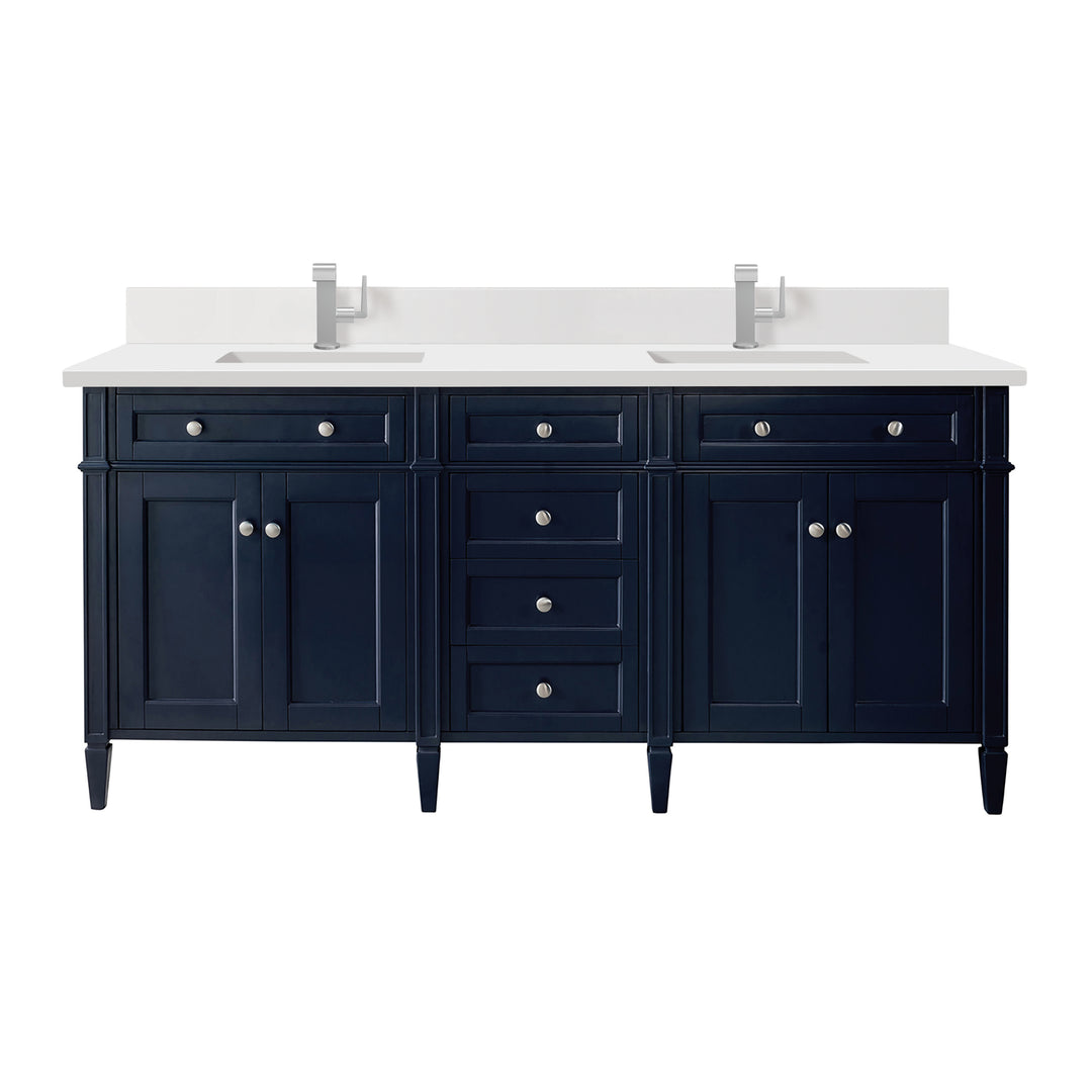 Brittany 72" Double Vanity, Victory Bleu w/ Single Hole 3 CM White Zeus Silestone Top & Backsplash