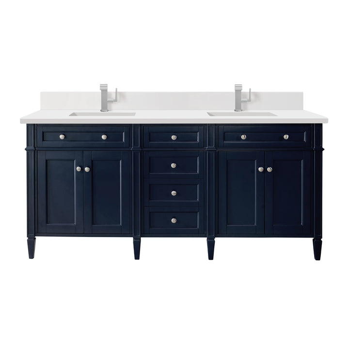Brittany 72" Double Vanity, Victory Bleu w/ Single Hole 3 CM White Zeus Silestone Top & Backsplash