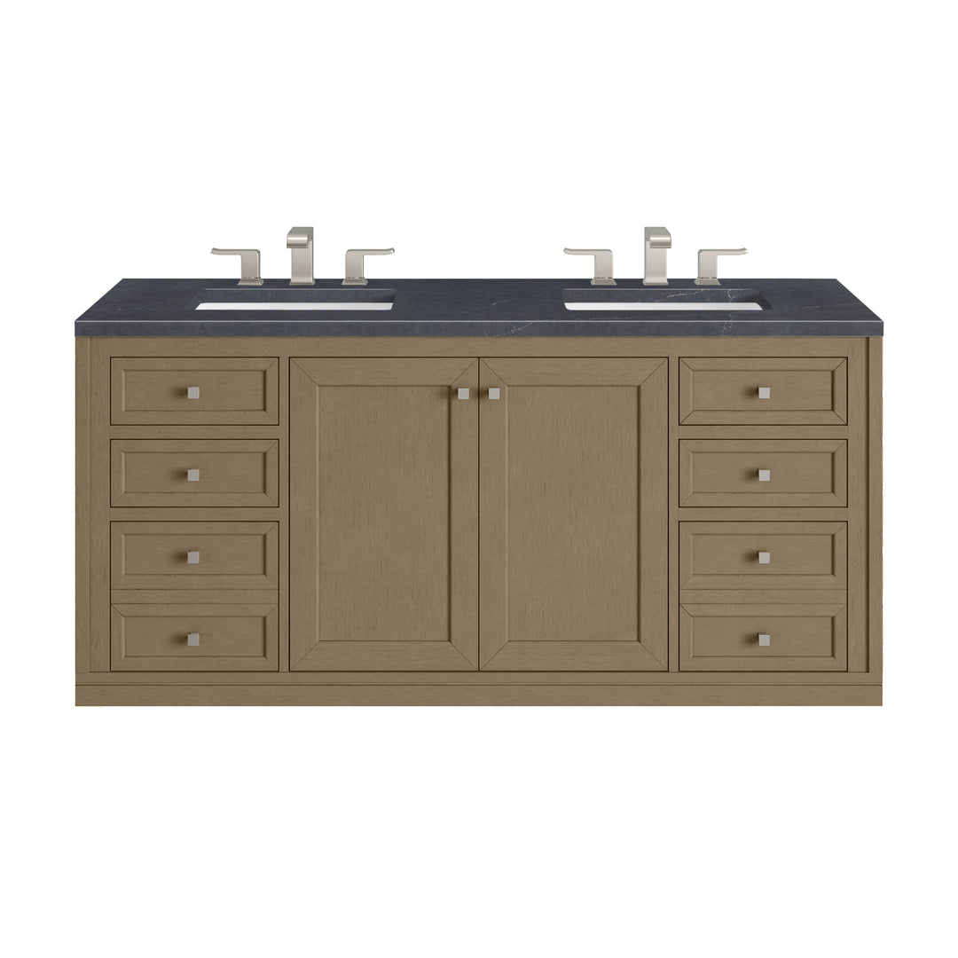 Chicago 60" Double Vanity, Walnut Whisper, w/ 3 CM Charcoal Soapstone Silestone® Top