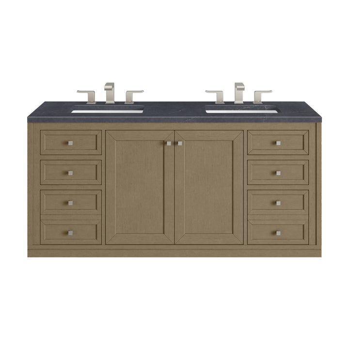 Chicago 60" Double Vanity, Walnut Whisper, w/ 3 CM Charcoal Soapstone Silestone® Top
