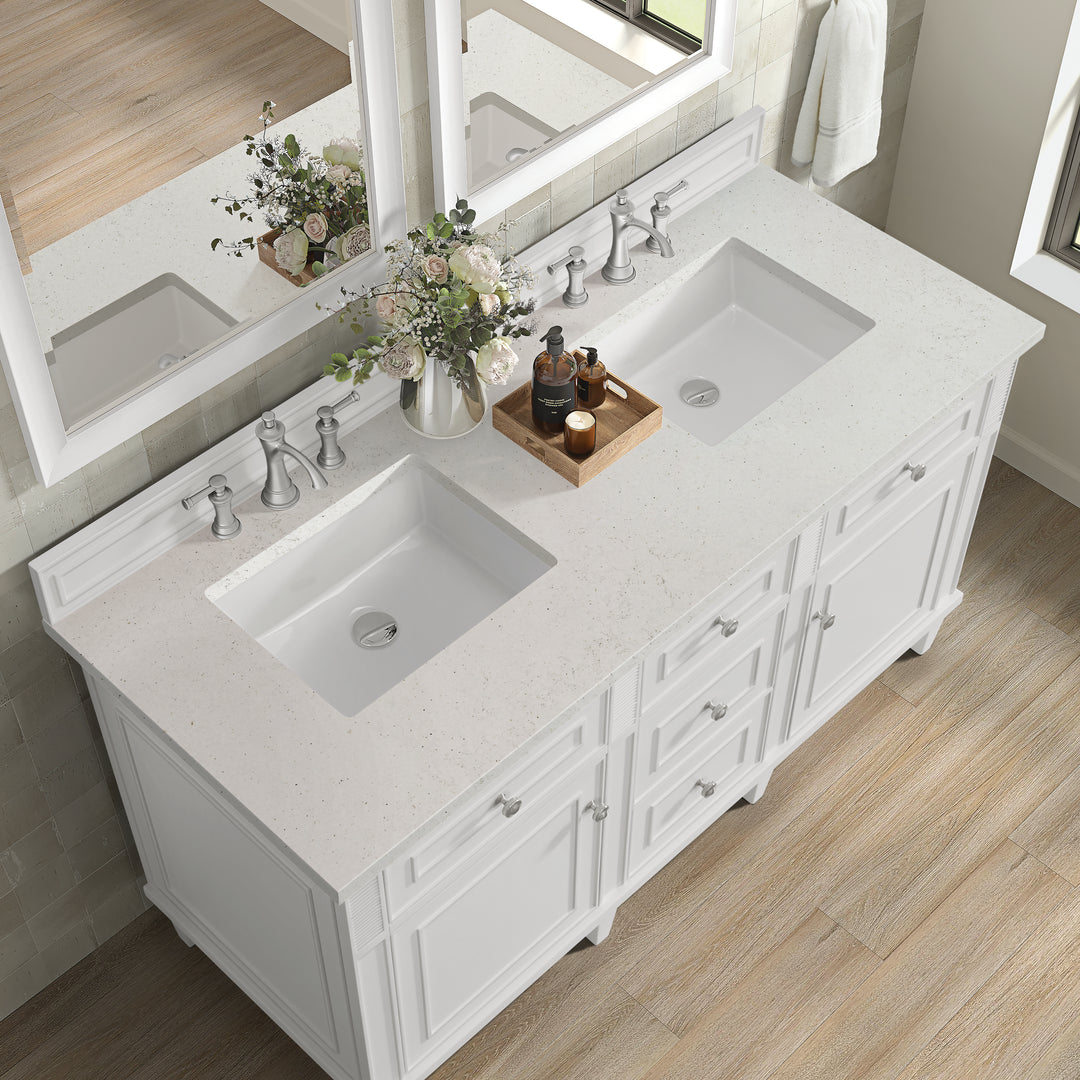 Lorelai 60" Double Vanity, Bright White w/ 3 CM Lime Delight Silestone Top