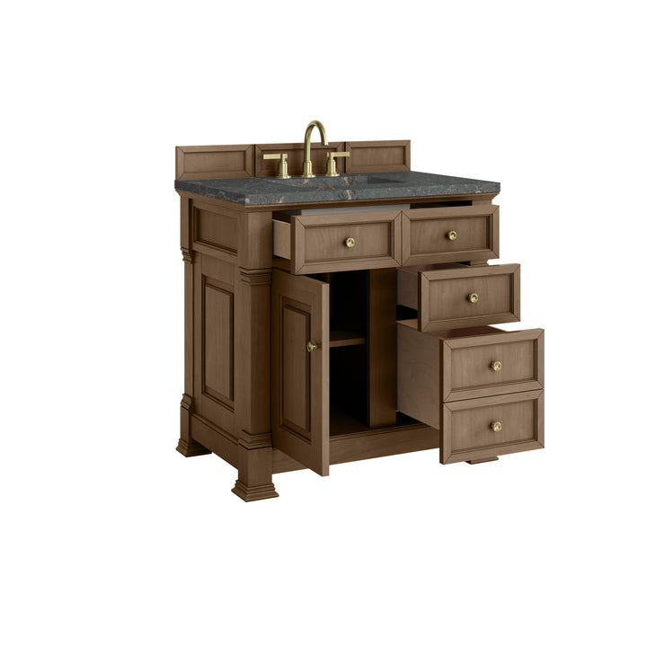 Brookfield 36" Single Vanity, Pecan w/ 3 CM Parisien Bleu Silestone®  Top