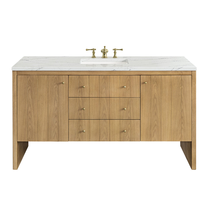 Hudson 60" Single Vanity, Light Natural Oak w/ 3 CM Ethereal Noctis Top