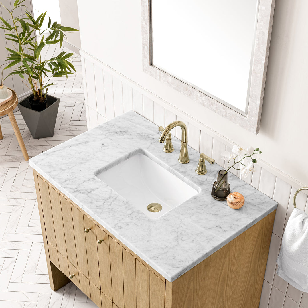 Hudson 36" Single Vanity, Light Natural Oak w/ 3 CM Arctic Fall Top
