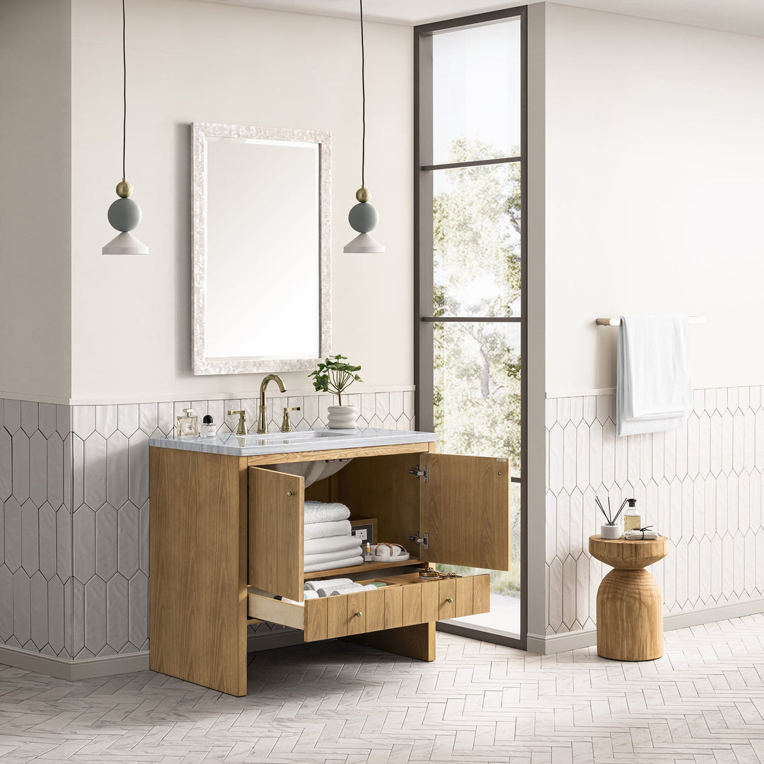 Hudson 36" Single Vanity, Light Natural Oak w/ 3 CM Arctic Fall Top