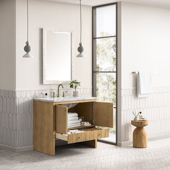 Hudson 36" Single Vanity, Light Natural Oak w/ 3 CM Arctic Fall Top