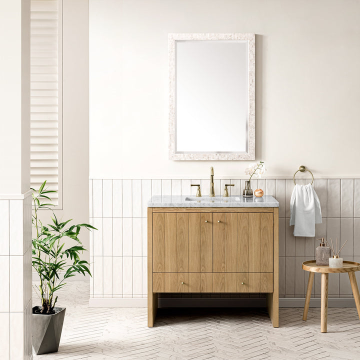 Hudson 36" Single Vanity, Light Natural Oak w/ 3 CM Arctic Fall Top