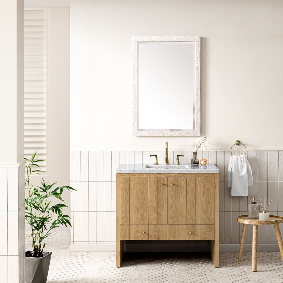 Hudson 36" Single Vanity, Light Natural Oak w/ 3 CM Carrara Marble Top