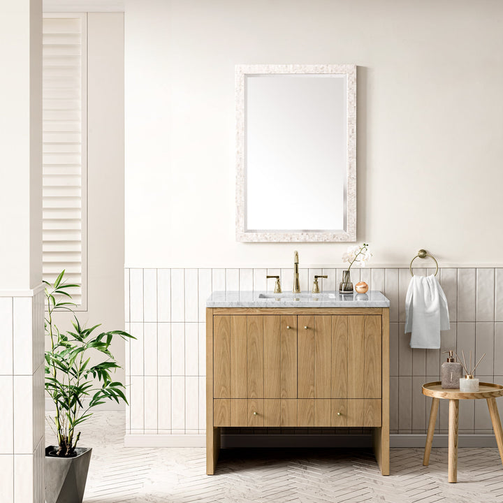 Hudson 36" Single Vanity, Light Natural Oak w/ 3 CM Carrara Marble Top