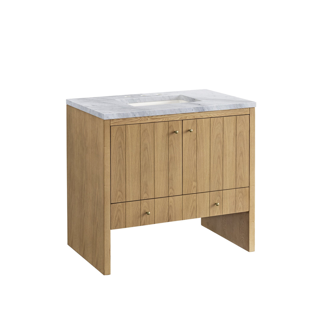 Hudson 36" Single Vanity, Light Natural Oak w/ 3 CM Carrara Marble Top