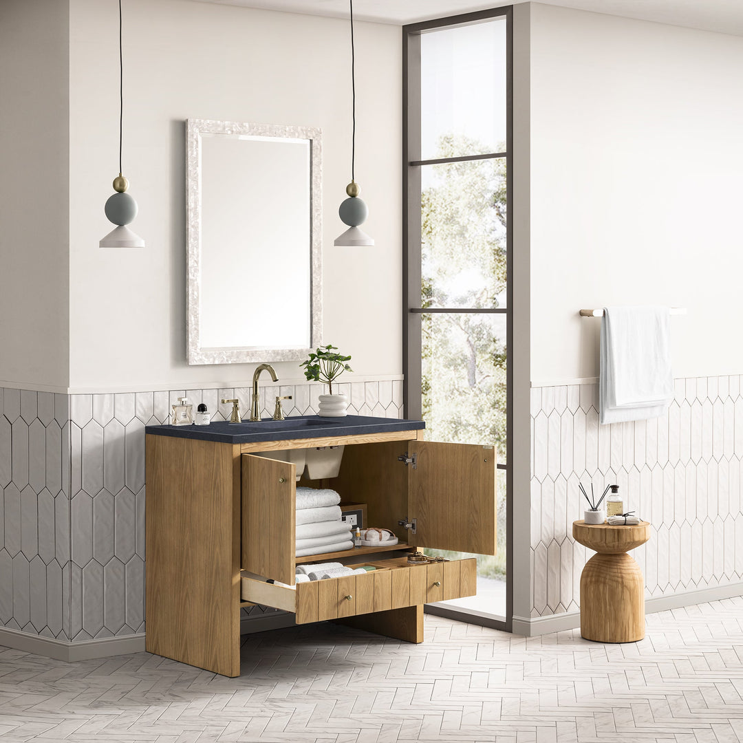 Hudson 36" Single Vanity, Light Natural Oak w/ 3 CM Charcoal Soapstone Top